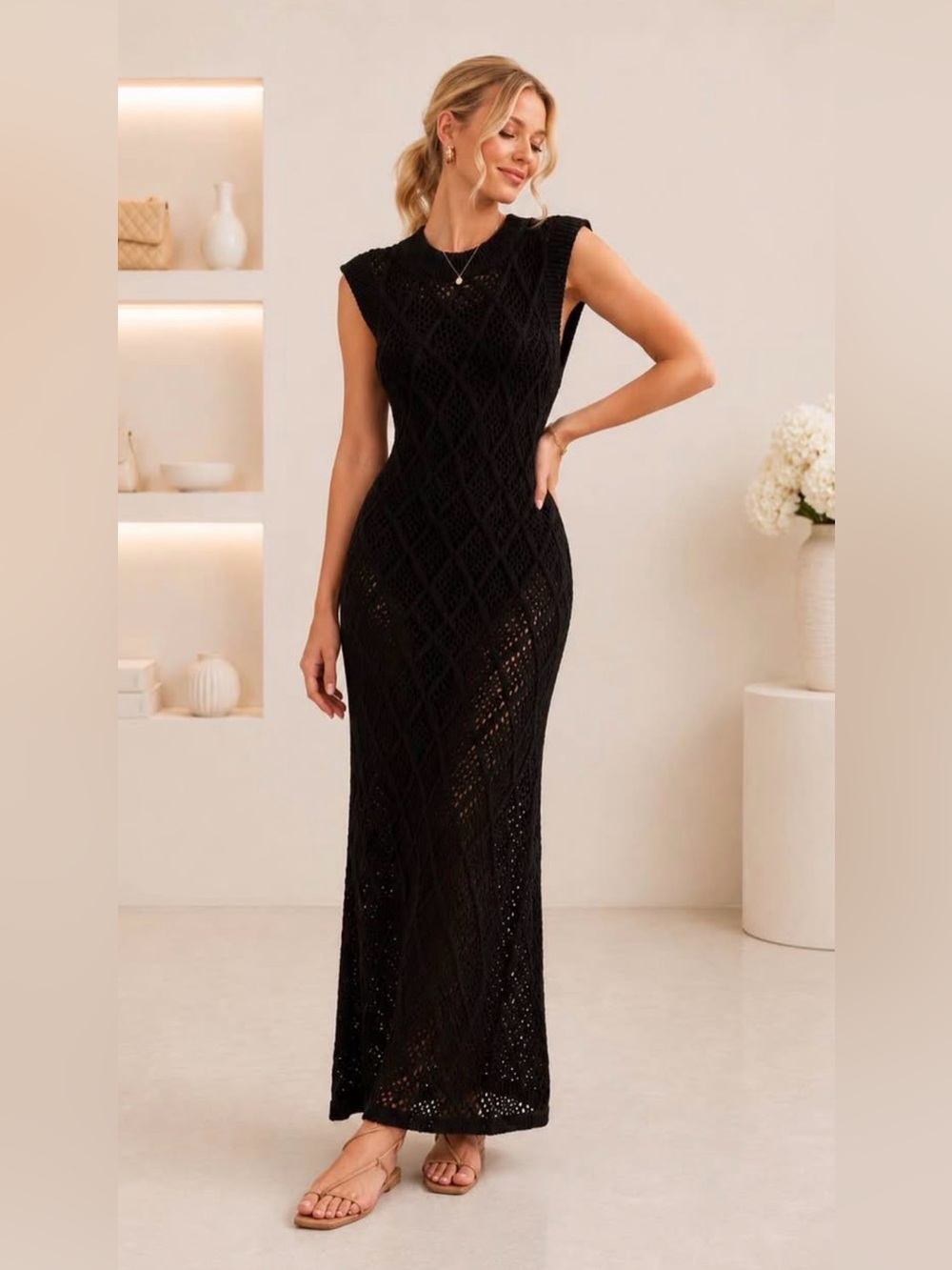 ELAN Classic Black Sleeveless Maxi Dress Size S | Elegant Evening Dress
